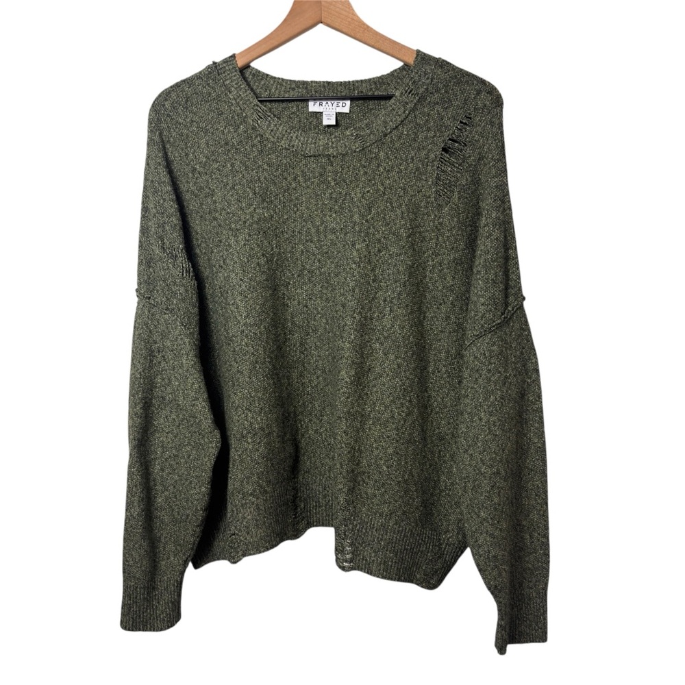FRAYED WOMEN GREEN LONG SLEEVE SWEATER SIZE XL PRE-OWNED